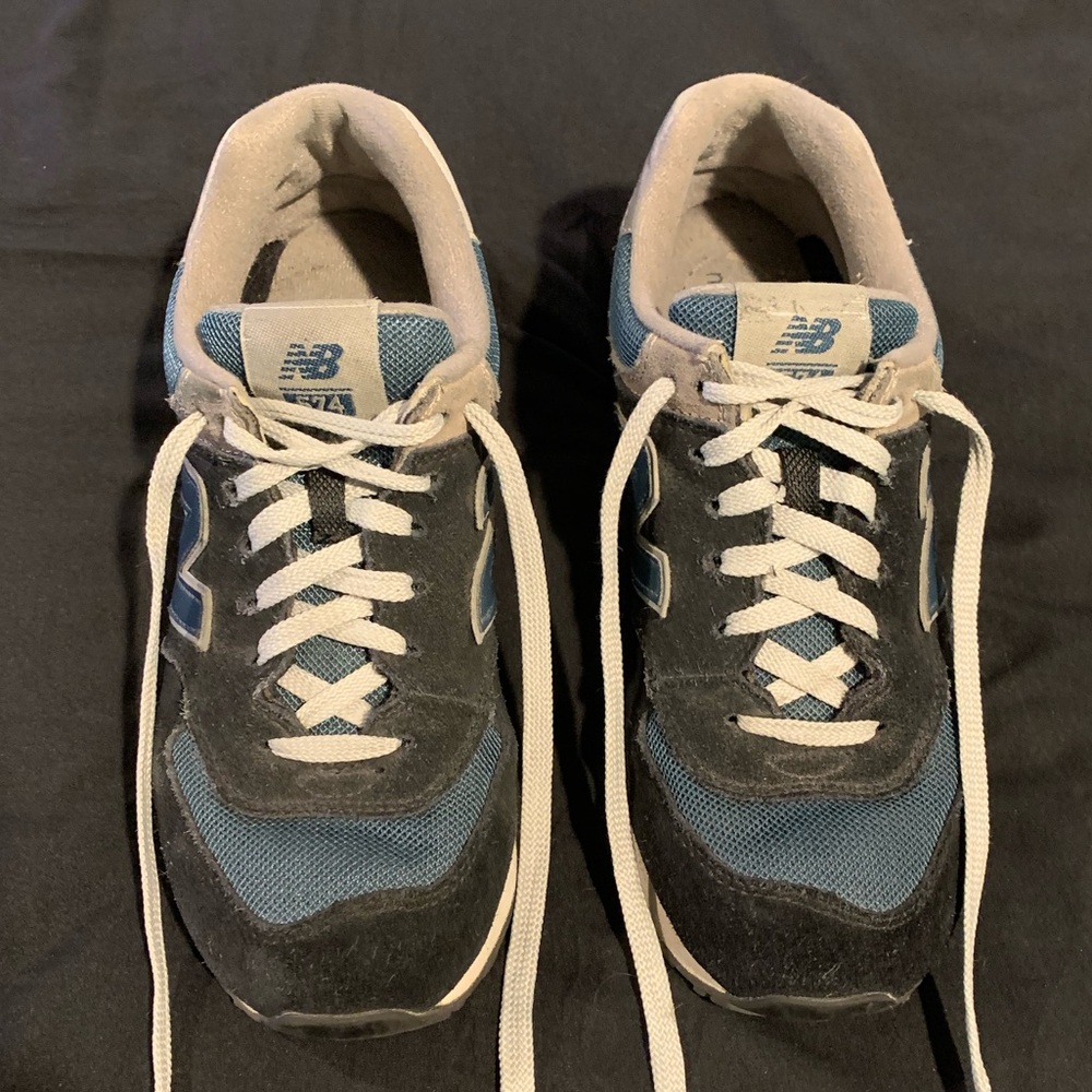 Blue and gray New Balance sneakers